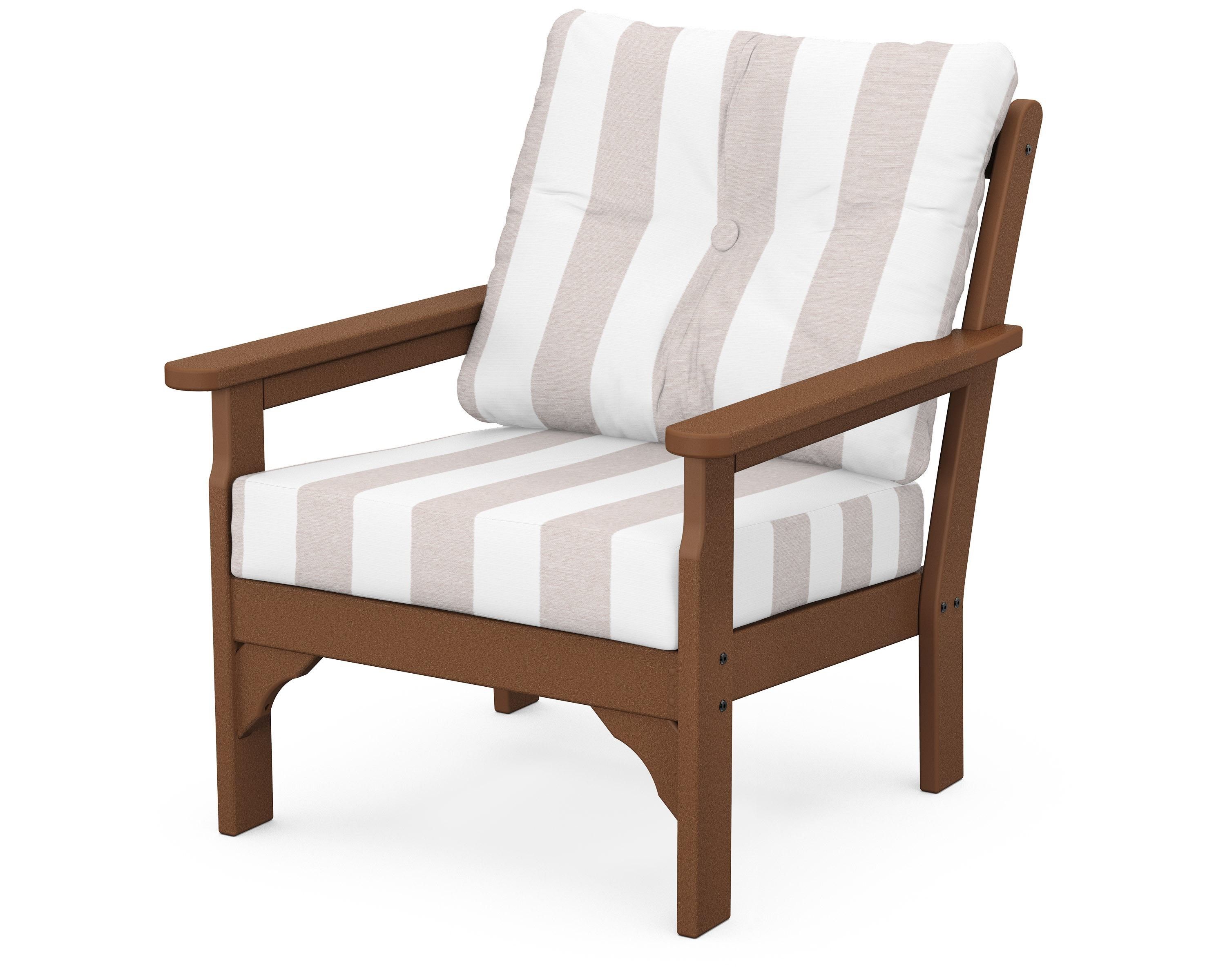POLYWOOD® Vineyard Deep Seating Chair in Teak / Cabana Stripe Dune Burlap
