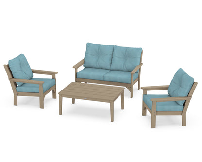 POLYWOOD® Vineyard 4-Piece Deep Seating Set in Vintage Sahara / Lattice Sky Blue