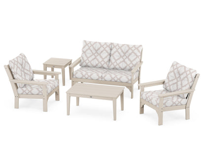 POLYWOOD® Vineyard 5-Piece Deep Seating Set in Sand / Trellis Dune Burlap