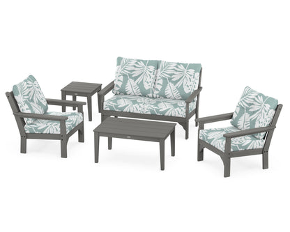 POLYWOOD® Vineyard 5-Piece Deep Seating Set in Slate Grey / Leaf Glacier Spa