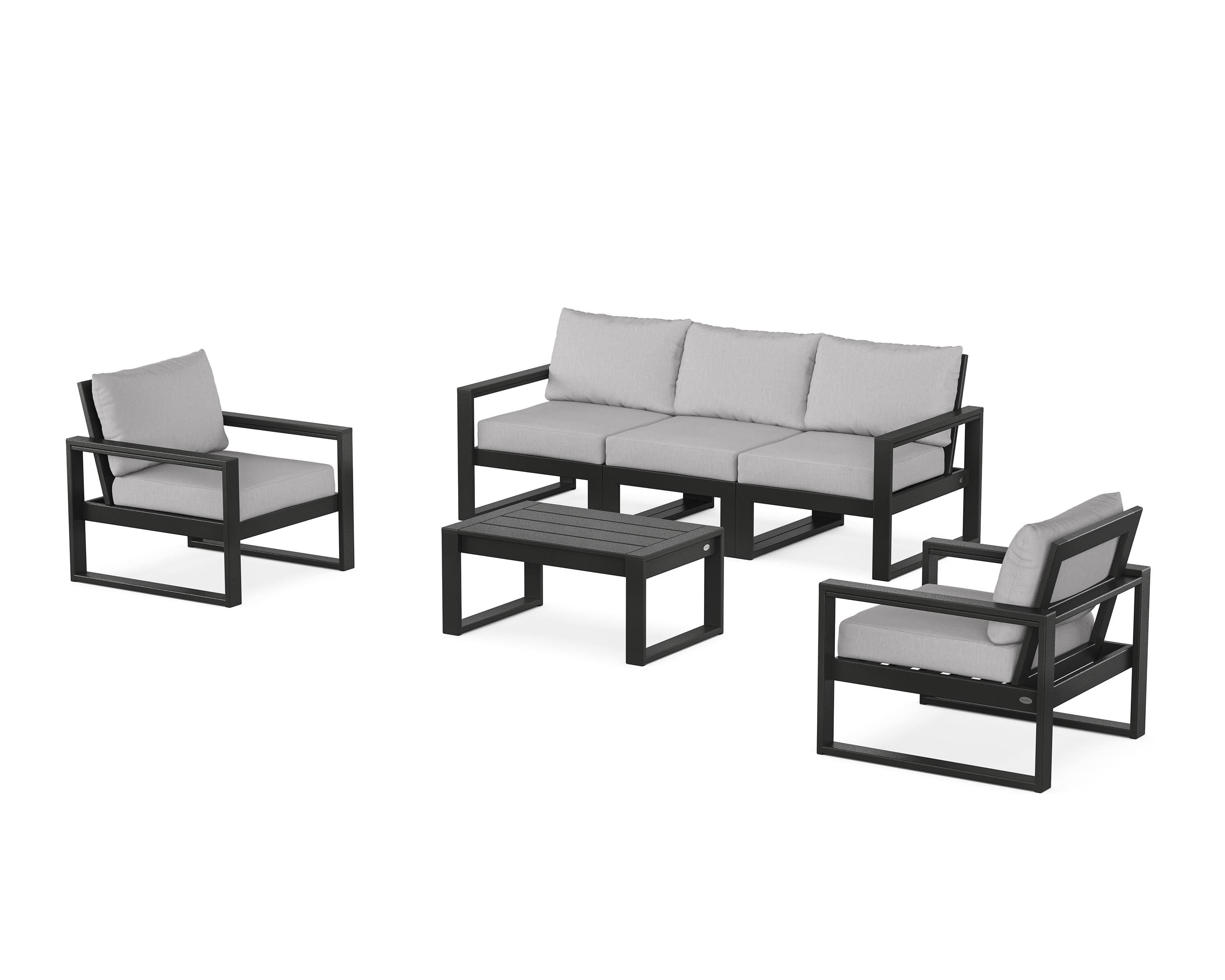 POLYWOOD® EDGE Sectional 4-Piece Deep Seating Set with Sofa in Black / Granite