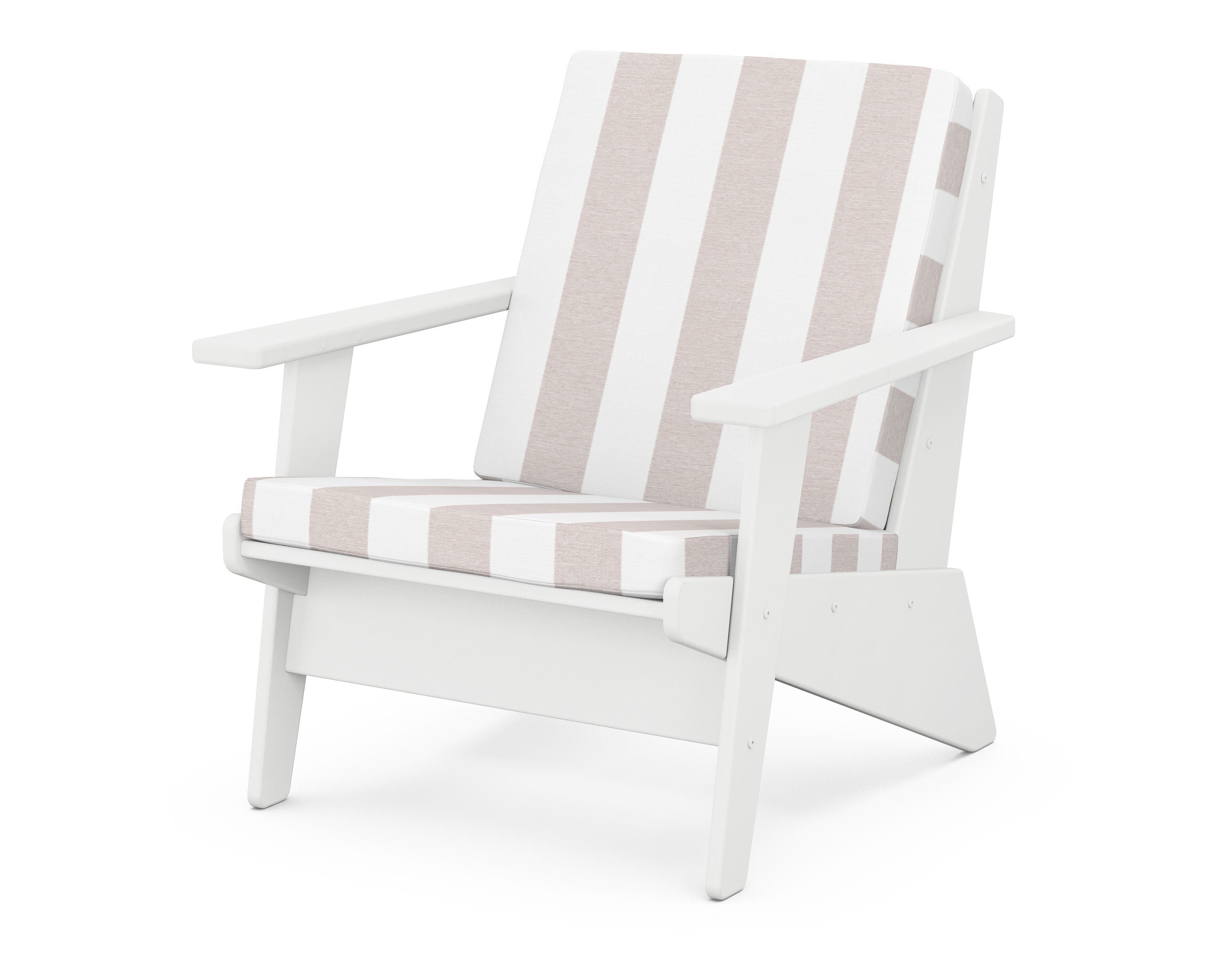 POLYWOOD® Riviera Modern Lounge Chair in White / Cabana Stripe Dune Burlap