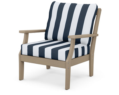POLYWOOD® Braxton Deep Seating Chair in Vintage Sahara / Cabana Stripe Marine Indigo