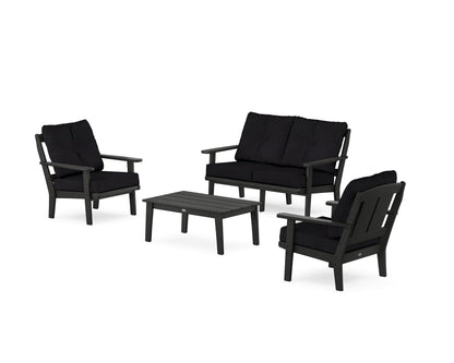 POLYWOOD® Mission 4-Piece Deep Seating Set with Loveseat in Black / Midnight Linen