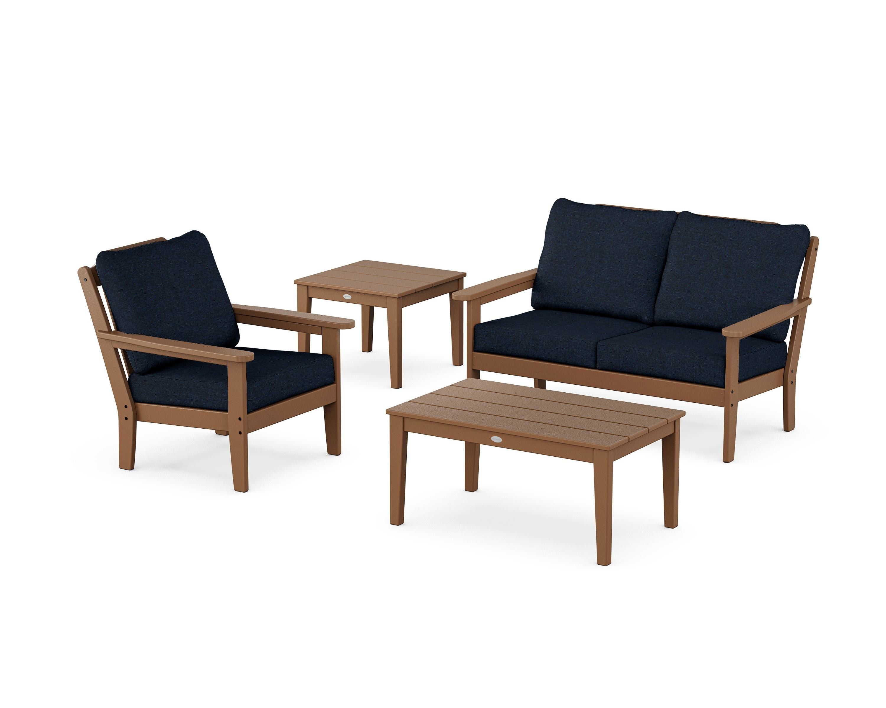 Country Living Wovendale 4-Piece Deep Seating Set in Teak / Marine Indigo