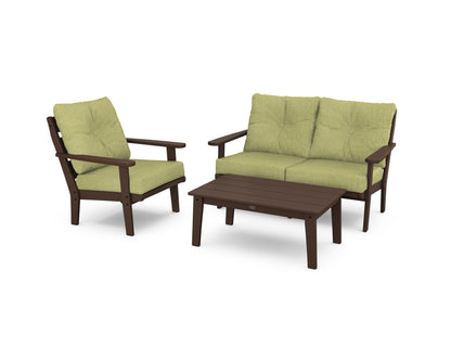 POLYWOOD® Lakeside 3-Piece Deep Seating Set in Mahogany / Chartreuse Boucle