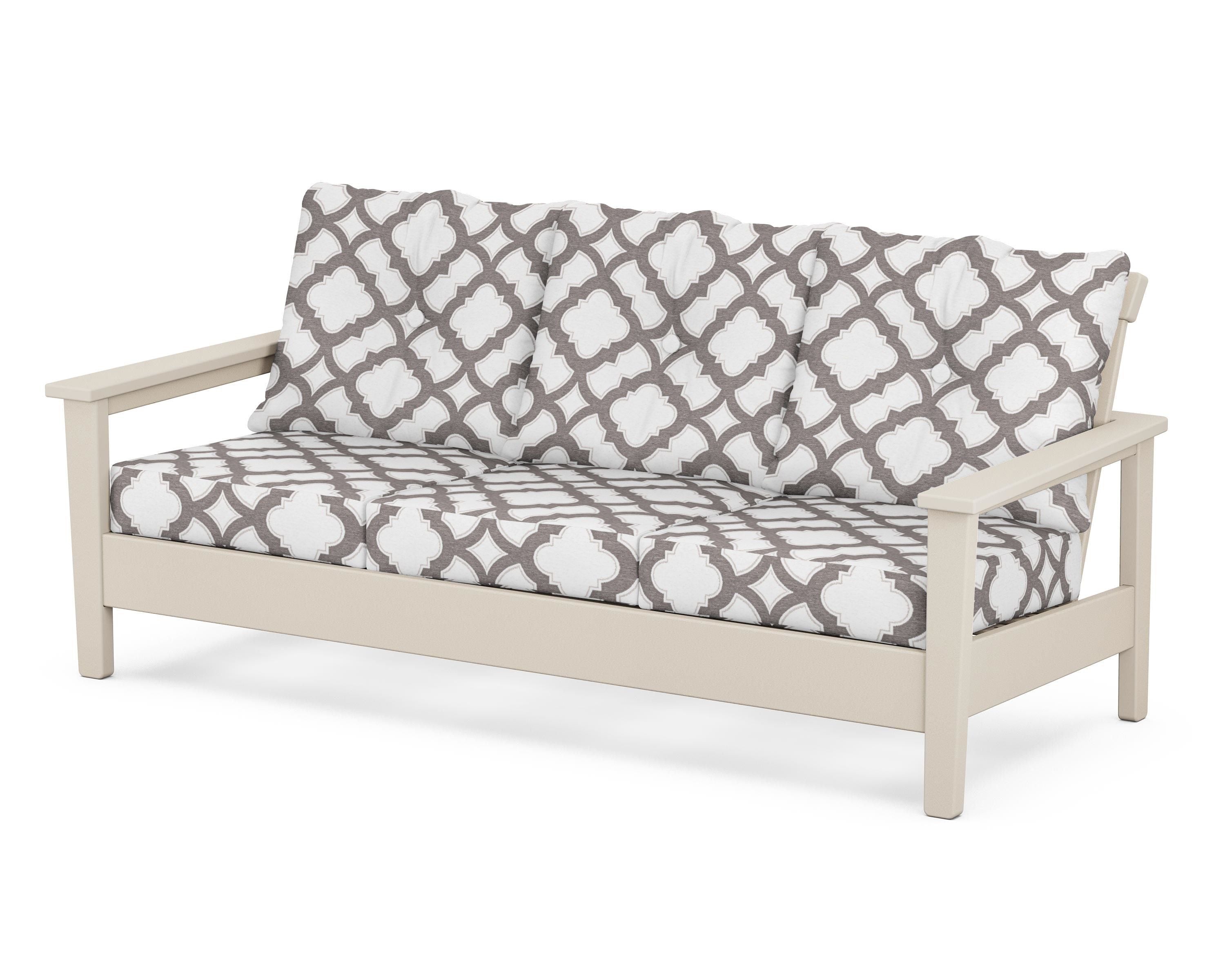 POLYWOOD® Prescott Deep Seating Sofa in Sand / Trellis Grey Mist