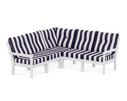 POLYWOOD® Vineyard 5-Piece Sectional in White / Cabana Stripe Navy