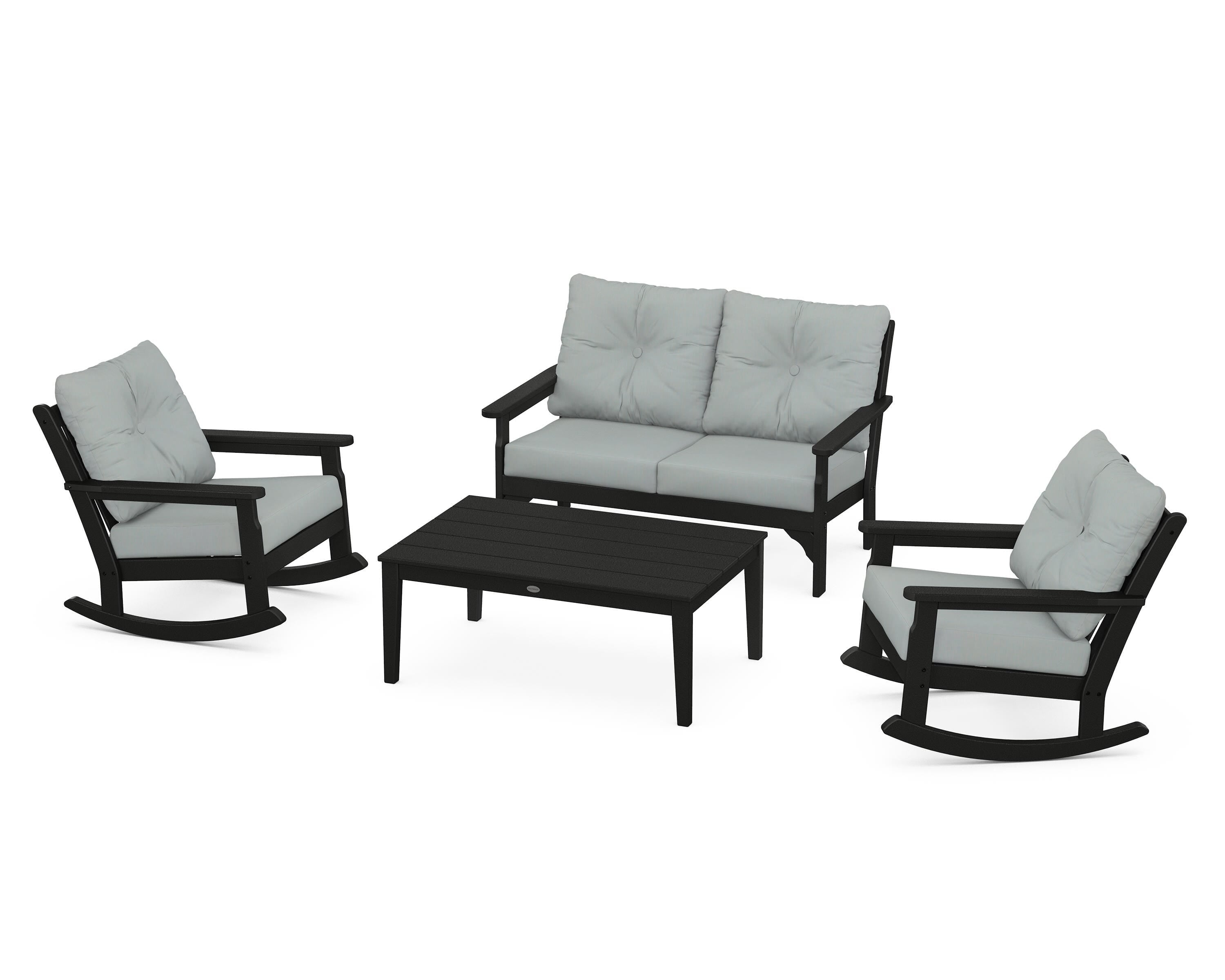 POLYWOOD® Vineyard 4-Piece Deep Seating Rocking Chair Set in Black / Spa