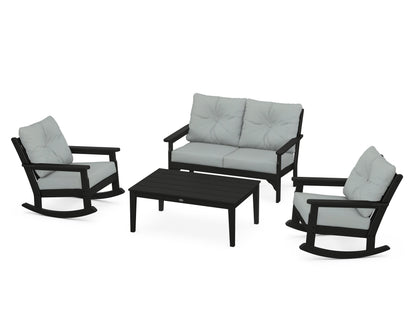 POLYWOOD® Vineyard 4-Piece Deep Seating Rocking Chair Set in Black / Spa