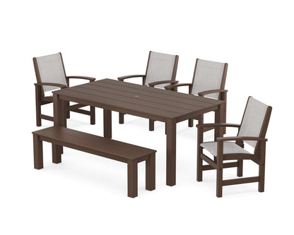 POLYWOOD® Coastal 6-Piece Parsons Dining Set with Bench in Mahogany / Parchment Sling