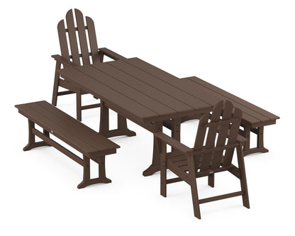 POLYWOOD® Long Island 5-Piece Farmhouse Dining Set With Trestle Legs in Mahogany