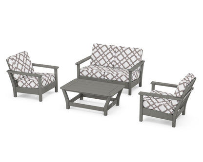 POLYWOOD® Harbour 4-Piece Deep Seating Set in Slate Grey / Trellis Grey Mist