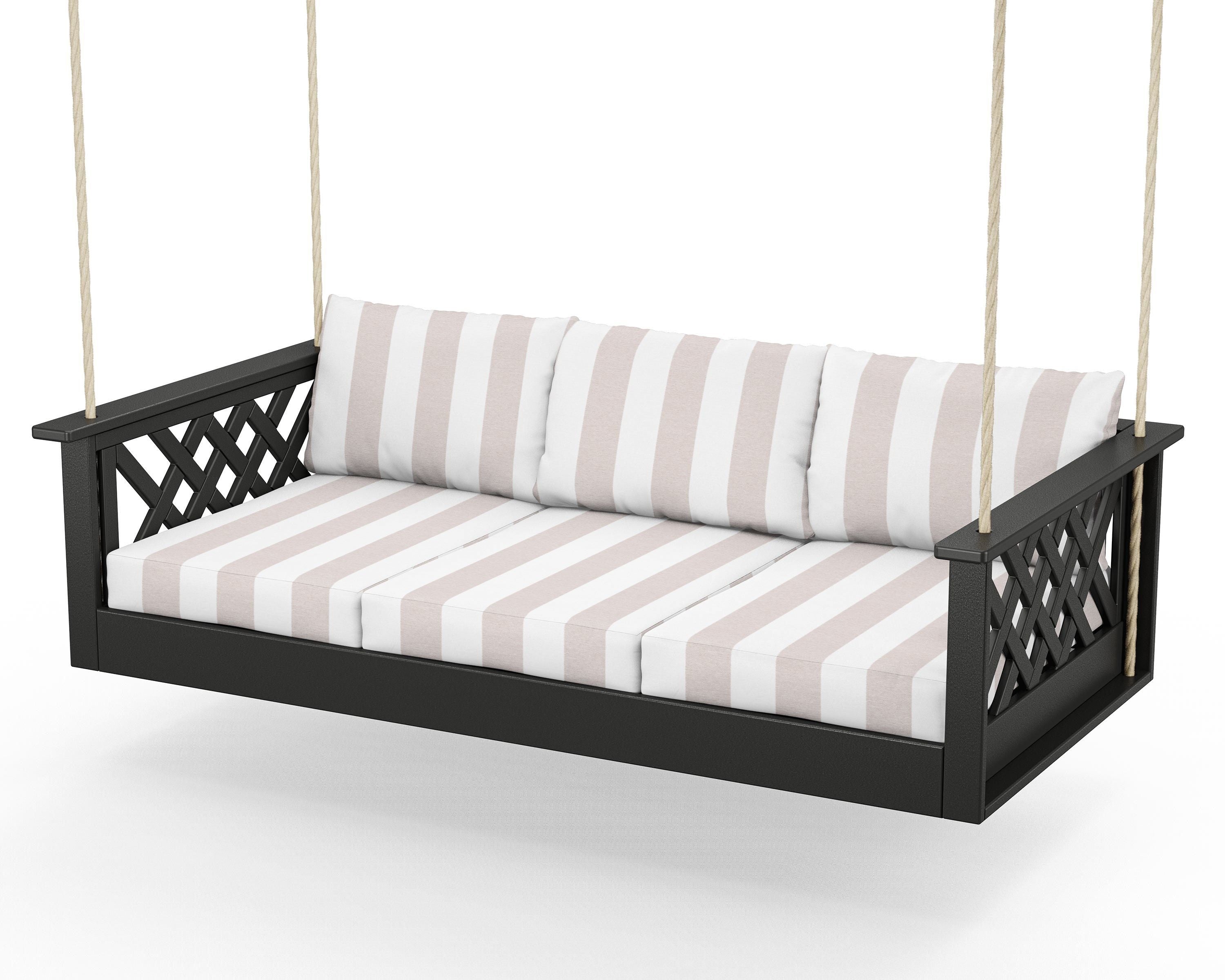Country Living Wovendale Daybed Swing in Black / Cabana Stripe Dune Burlap