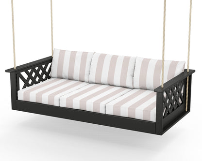 Country Living Wovendale Daybed Swing in Black / Cabana Stripe Dune Burlap