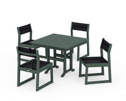 POLYWOOD® EDGE Sling Side Chair 5-Piece Farmhouse Dining Set in Green / Black Sling
