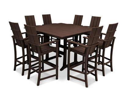 POLYWOOD® Modern Adirondack 9-Piece Farmhouse Trestle Bar Set in Mahogany