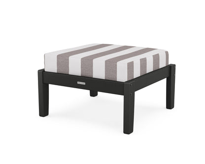 Martha Stewart by POLYWOOD® Chinoiserie Deep Seating Ottoman in Black / Cabana Stripe Grey Mist