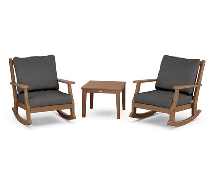 Country Living Wovendale 3-Piece Deep Seating Rocker Set in Teak / Spectrum Carbon
