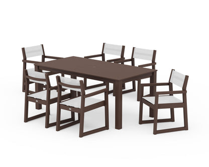 POLYWOOD® EDGE Sling Arm Chair 7-Piece Parsons Dining Set in Mahogany / White Sling