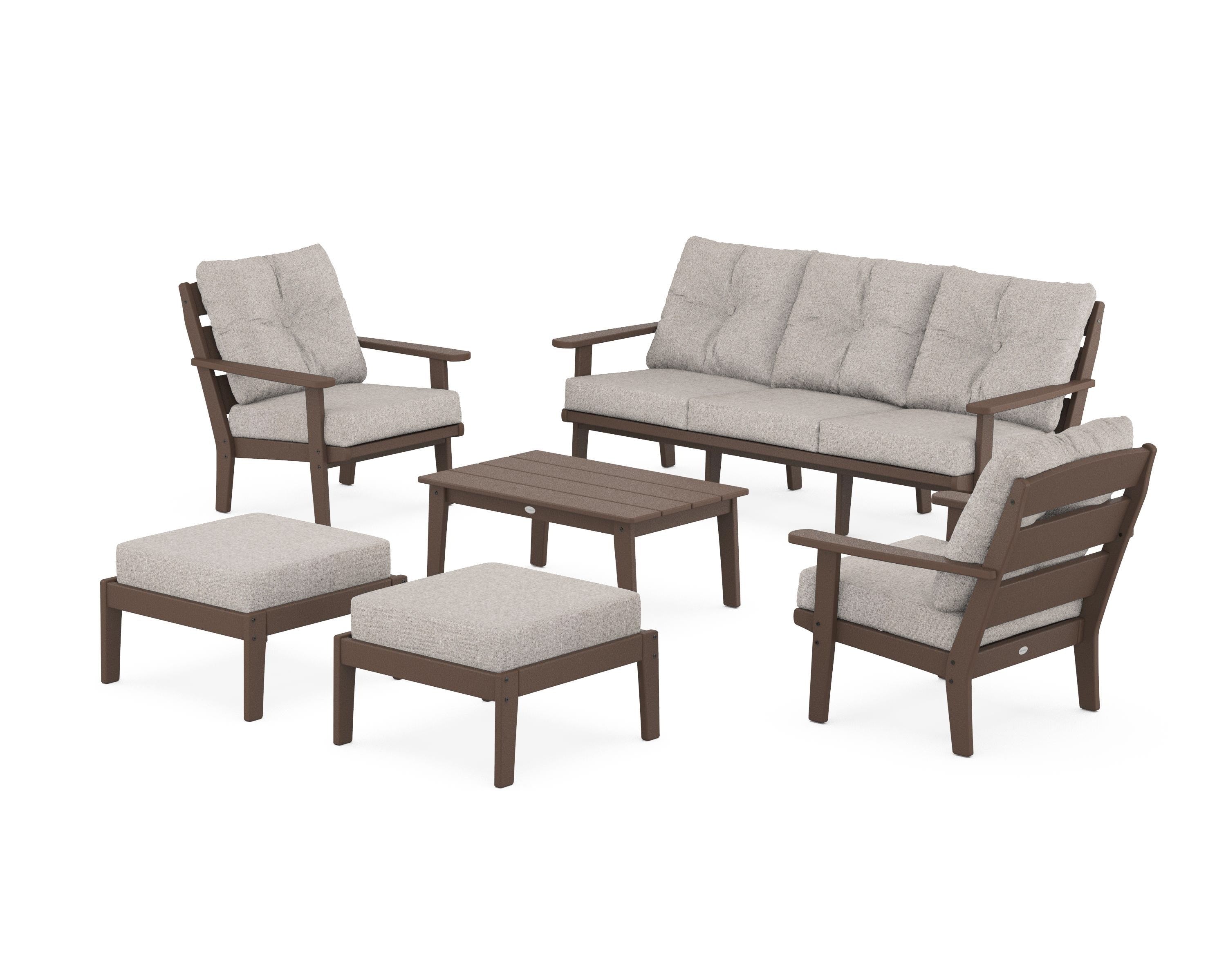 POLYWOOD® Lakeside 6-Piece Lounge Sofa Set in Mahogany / Weathered Tweed