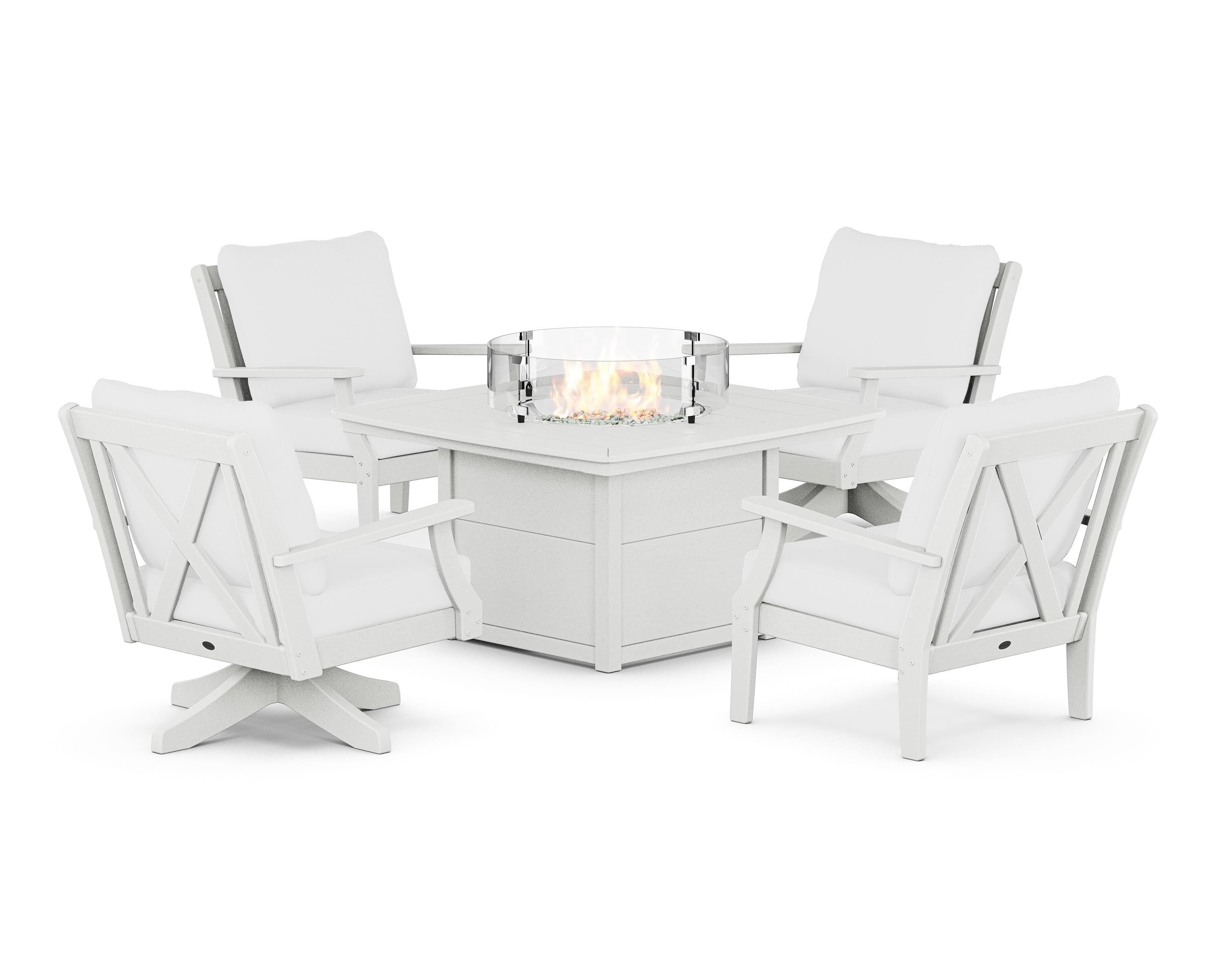 POLYWOOD® Braxton 5-Piece Deep Seating Set with Fire Table in Vintage White / Natural