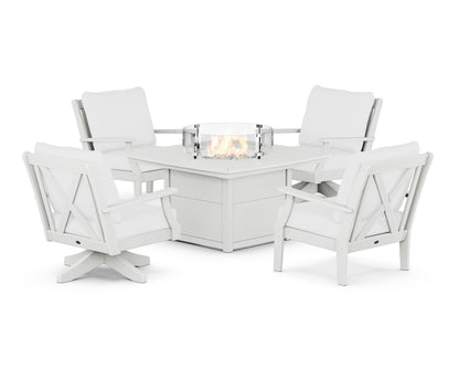 POLYWOOD® Braxton 5-Piece Deep Seating Set with Fire Table in Vintage White / Natural
