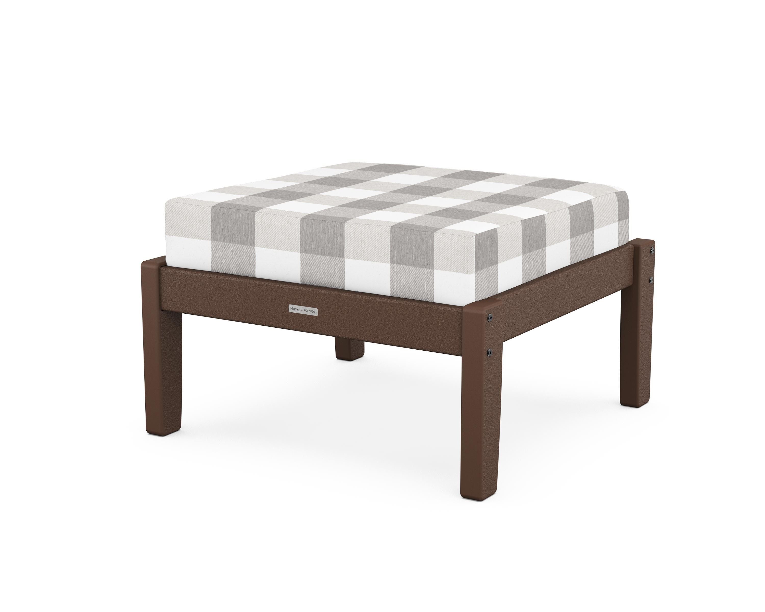 Martha Stewart by POLYWOOD® Chinoiserie Deep Seating Ottoman in Mahogany / Buffalo Plaid Grey Mist