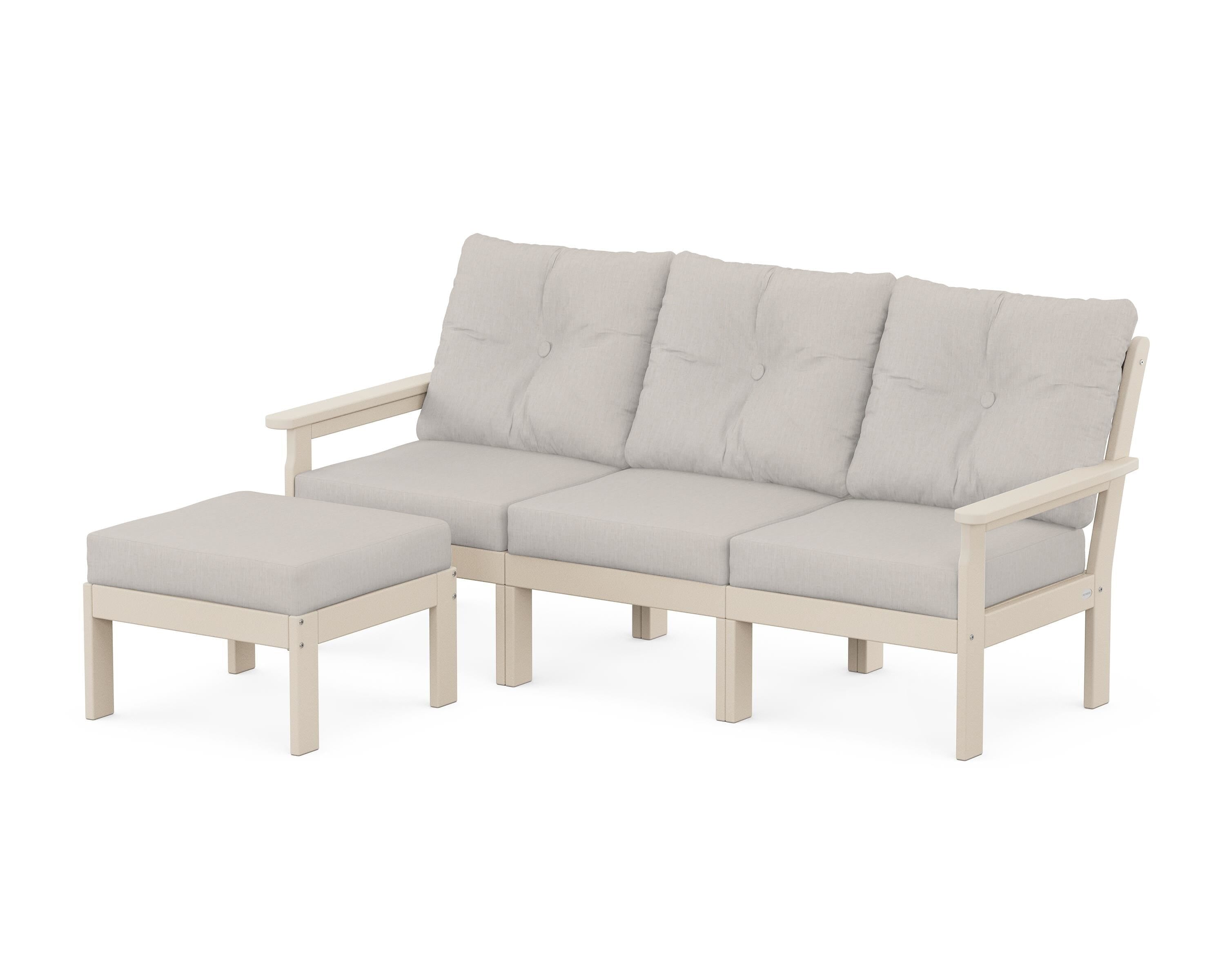 POLYWOOD® Vineyard 4-Piece Sectional with Ottoman in Sand / Cast Ash