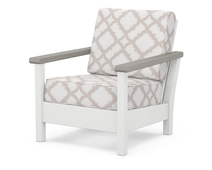 POLYWOOD® Harbour Deep Seating Chair in White / Driftwood / Trellis Dune Burlap