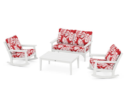 POLYWOOD® Vineyard 4-Piece Deep Seating Rocking Chair Set in White / Leaf Crimson