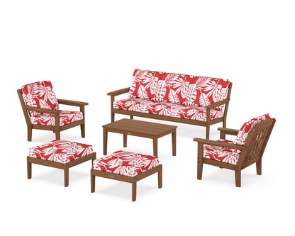 Country Living Cottage 6-Piece Lounge Sofa Set in Teak / Leaf Crimson