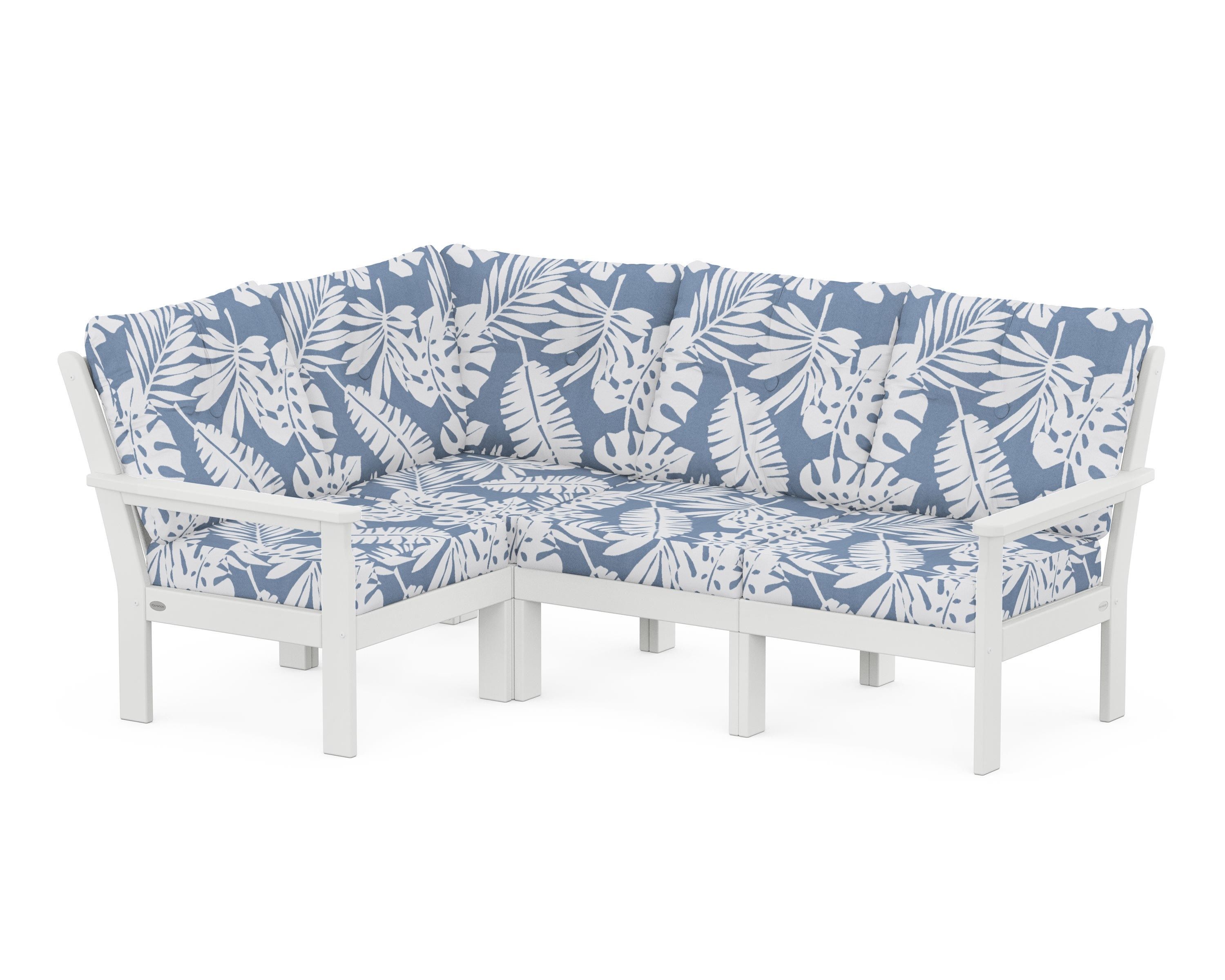 POLYWOOD® Vineyard 4-Piece Sectional in White / Leaf Sky Blue