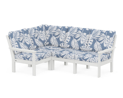 POLYWOOD® Vineyard 4-Piece Sectional in White / Leaf Sky Blue