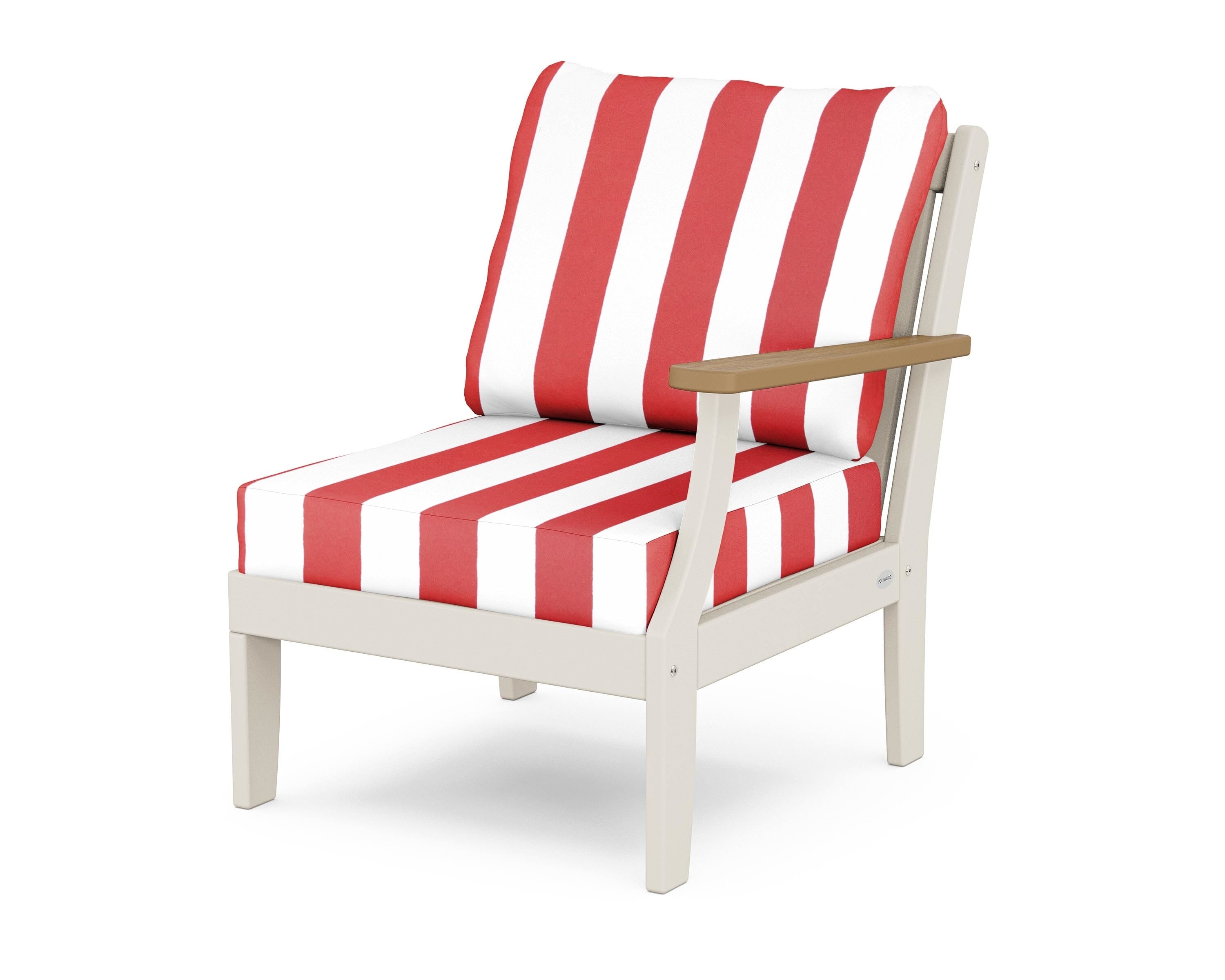 POLYWOOD® Braxton Modular Right Arm Chair in Sand / Natural / Cabana Stripe Crimson