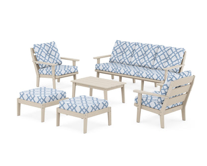 POLYWOOD® Lakeside 6-Piece Lounge Sofa Set in Sand / Trellis Sky Blue