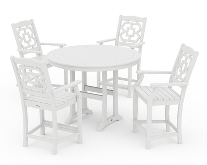 Martha Stewart by POLYWOOD® Chinoiserie 5-Piece Round Counter Set in White
