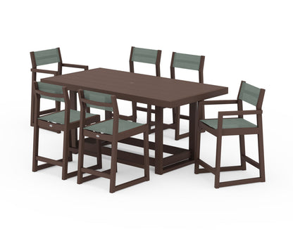 POLYWOOD® EDGE Sling 7-Piece Counter Table Set in Mahogany / Dupioni Sea Mist Sling