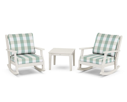 Country Living Wovendale 3-Piece Deep Seating Rocker Set in Sand / Buffalo Plaid Glacier Spa