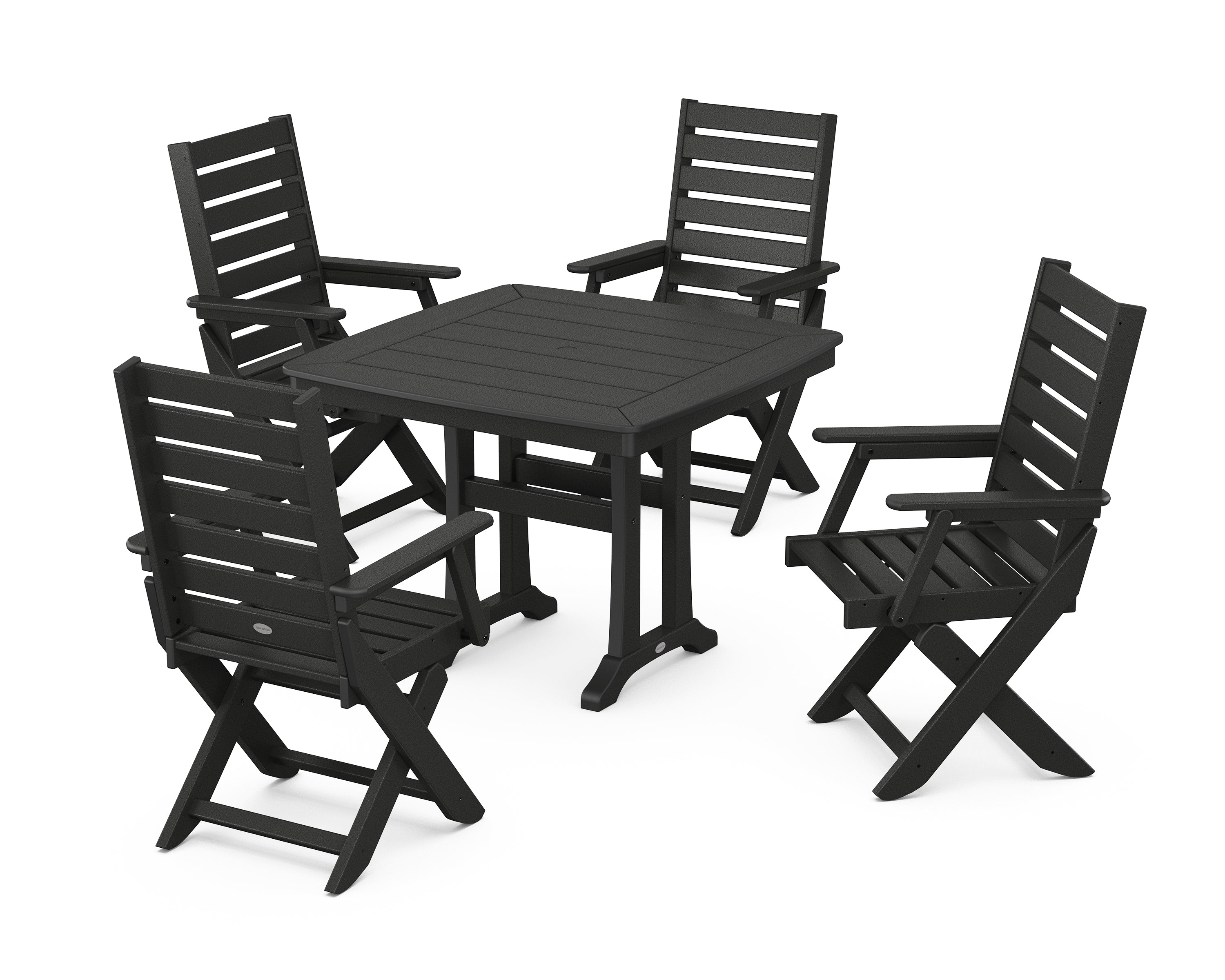 POLYWOOD® Captain Folding Chair 5-Piece Dining Set with Trestle Legs in Black