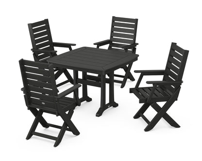 POLYWOOD® Captain Folding Chair 5-Piece Dining Set with Trestle Legs in Black