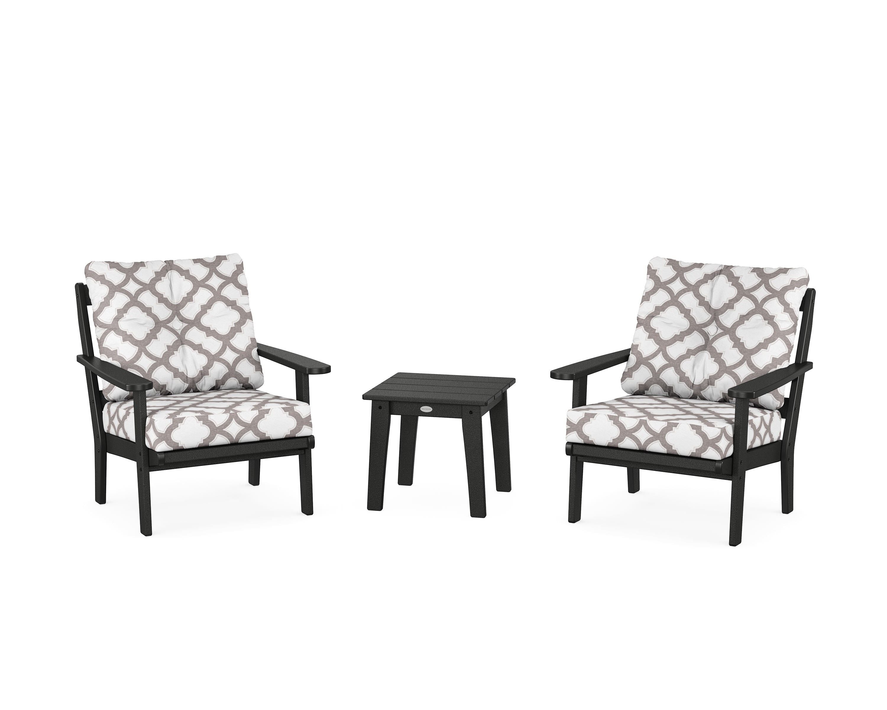 POLYWOOD® Mission 3-Piece Deep Seating Set in Black / Trellis Grey Mist