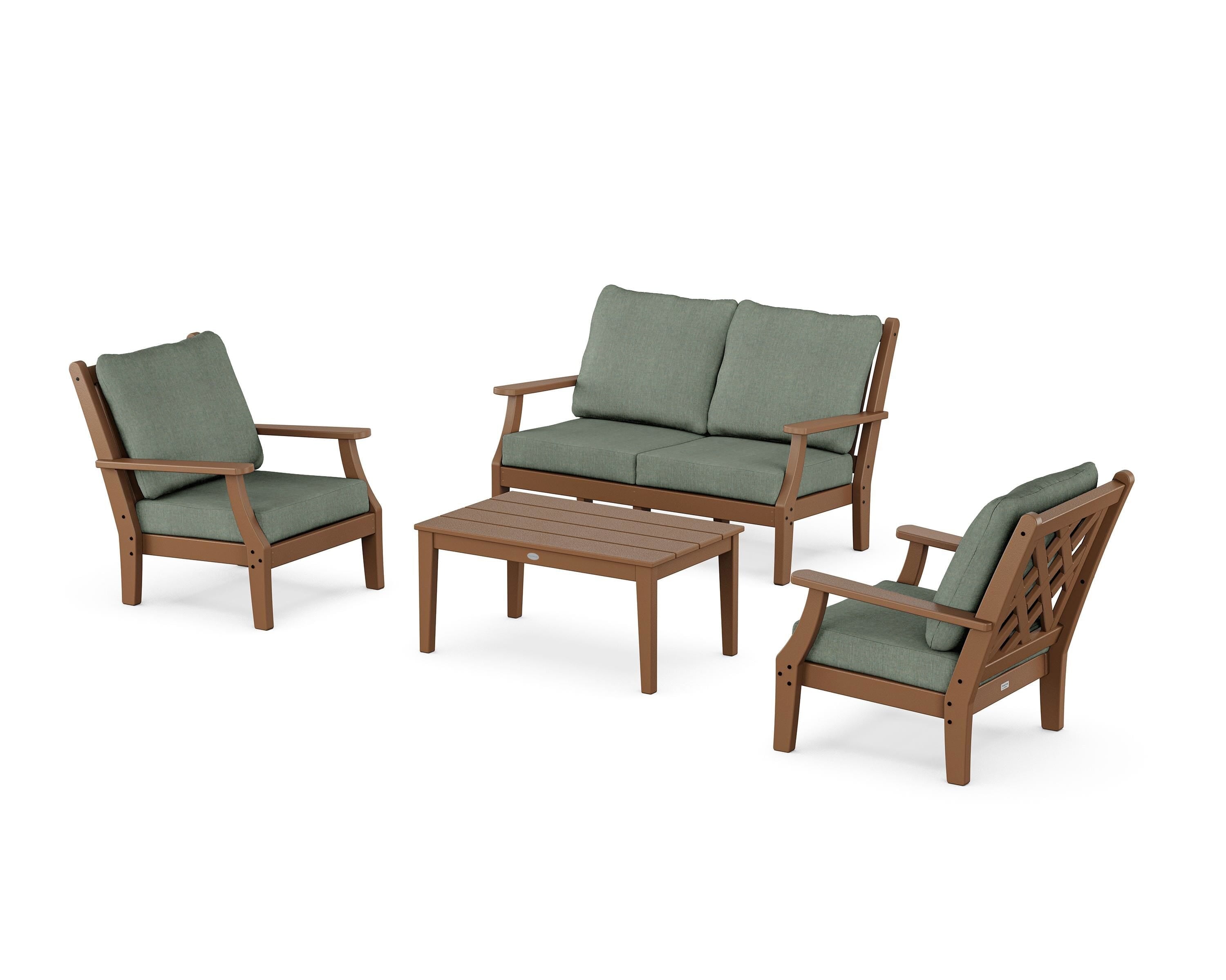 Country Living Wovendale 4-Piece Deep Seating Set with Loveseat in Teak / Cast Sage