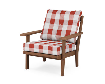 POLYWOOD® Prairie Deep Seating Chair in Teak / Buffalo Plaid Crimson