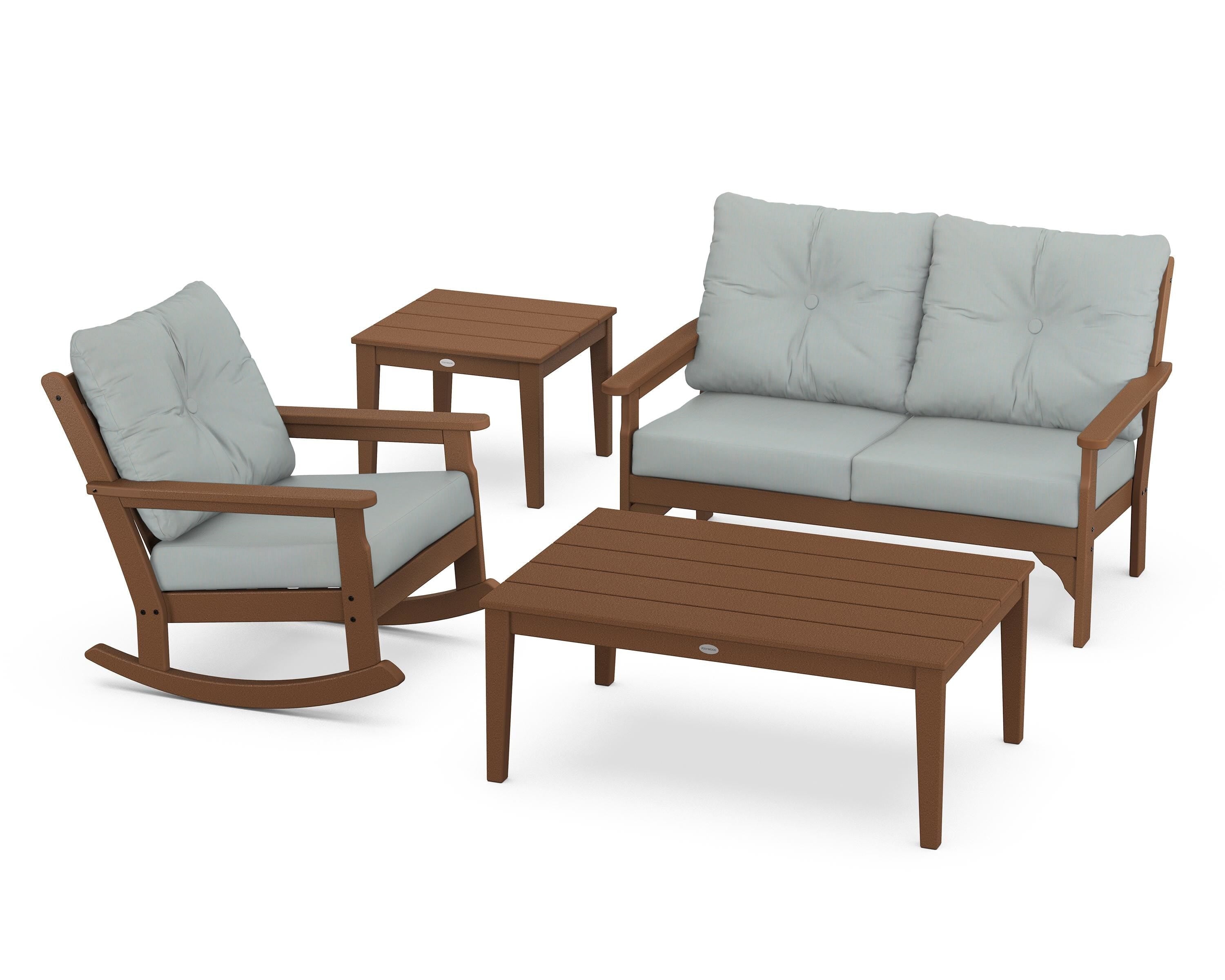 POLYWOOD® Vineyard 4-Piece Deep Seating Rocker Set in Teak / Spa