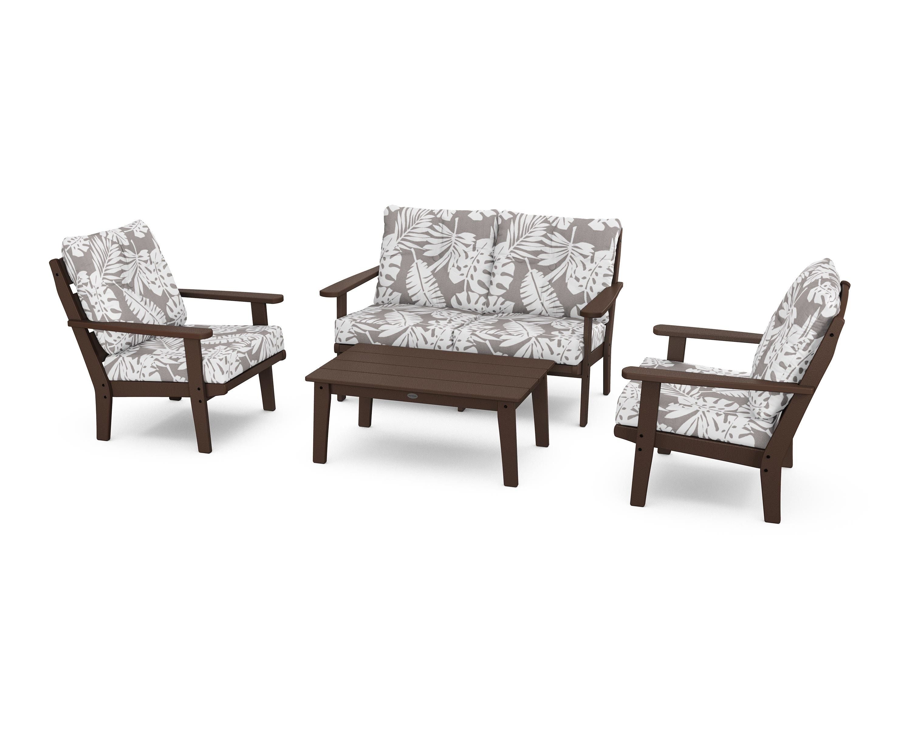 POLYWOOD® Lakeside 4-Piece Deep Seating Set in Mahogany / Leaf Grey Mist