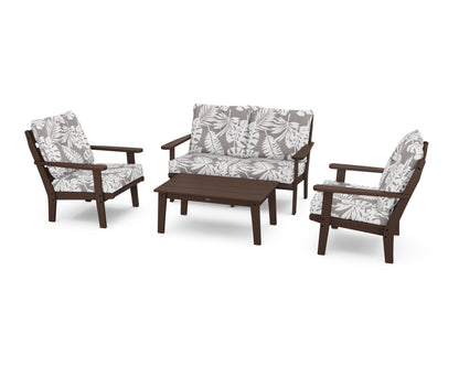POLYWOOD® Lakeside 4-Piece Deep Seating Set in Mahogany / Leaf Grey Mist