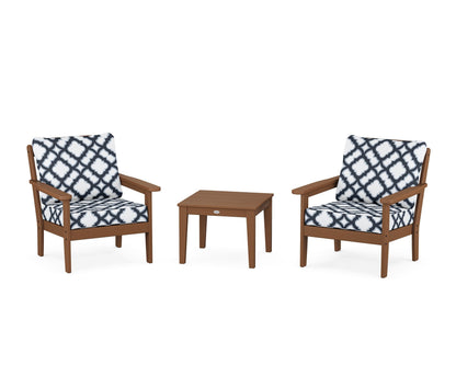 Country Living Cottage 3-Piece Deep Seating Set in Teak / Trellis Marine Indigo