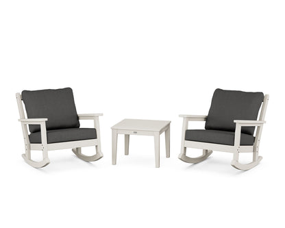 POLYWOOD® Chippendale 3-Piece Deep Seating Rocker Set in Sand / Spectrum Carbon