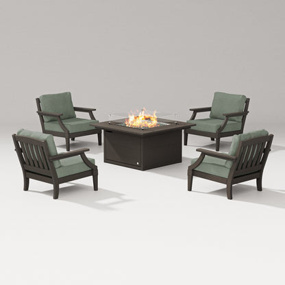 PW Designer Series Estate 5-Piece Lounge Fire Table Set in Vintage Coffee / Cast Sage